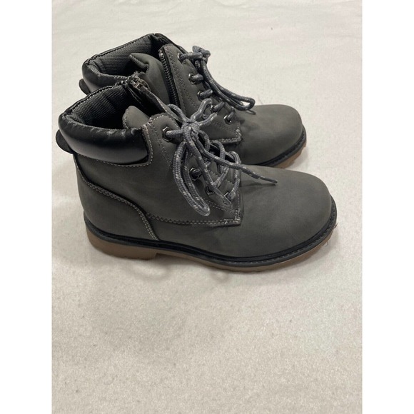 Kids Toddler Boots Size US 1 EU32 JP20 Gray Classic Lace Up Side-Zipper Lug Sole - Picture 2 of 9